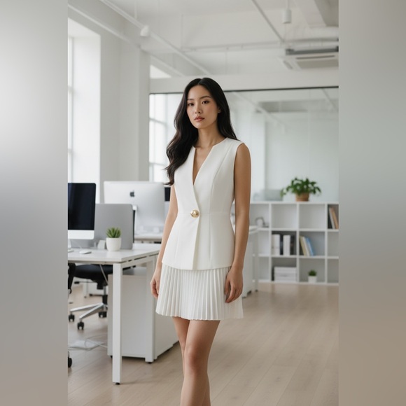 Commense Ivory Mini Dress with Gold Accent - Picture 2 of 8